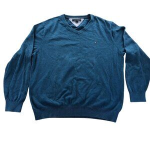 Tommy Hilfiger Mens Sweater XL Blue V-Neck Long Sleeve Classic Pullover Knit